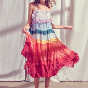 Rainbow tiered block ruffle dress